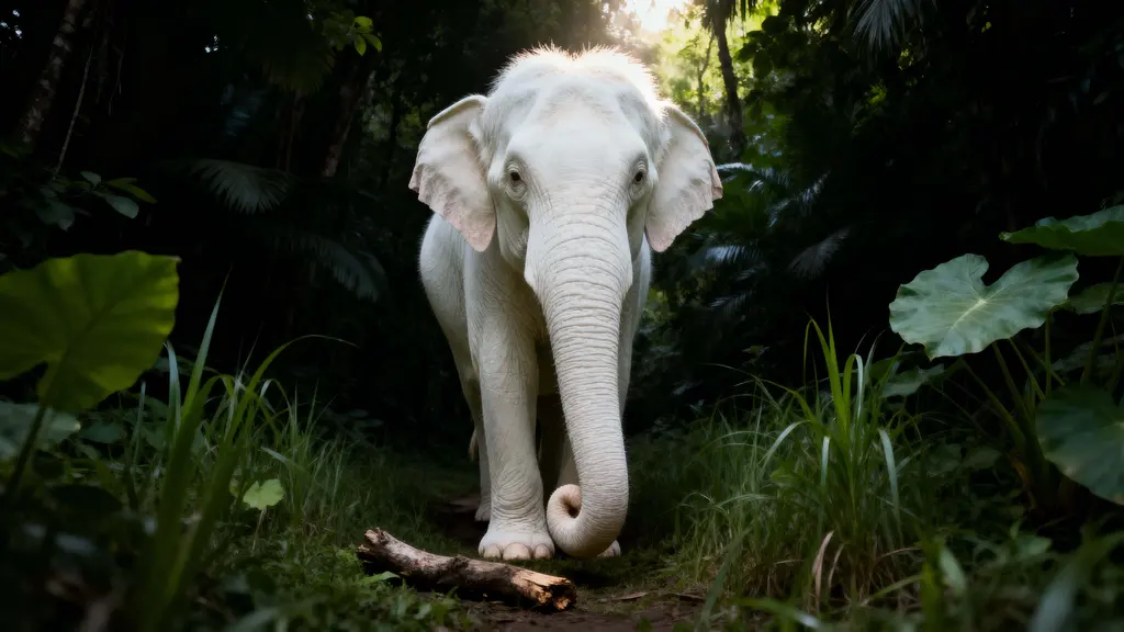 Albino Asian elephant jungle portrait
