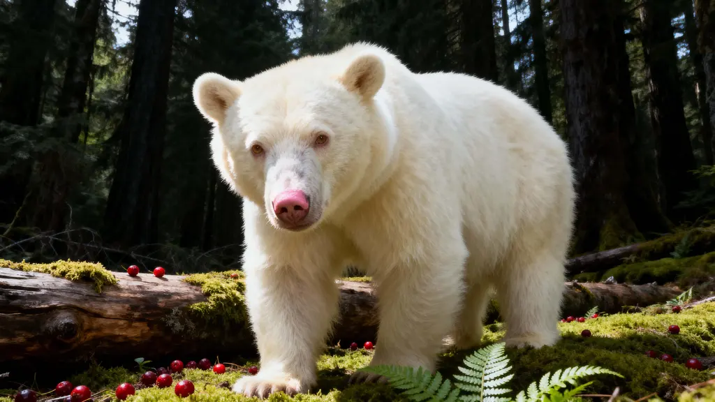 Albino Black Bear in Mossy Clearing