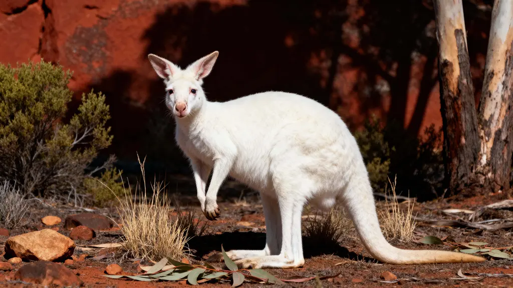 Albino kangaroo in outback portrait
