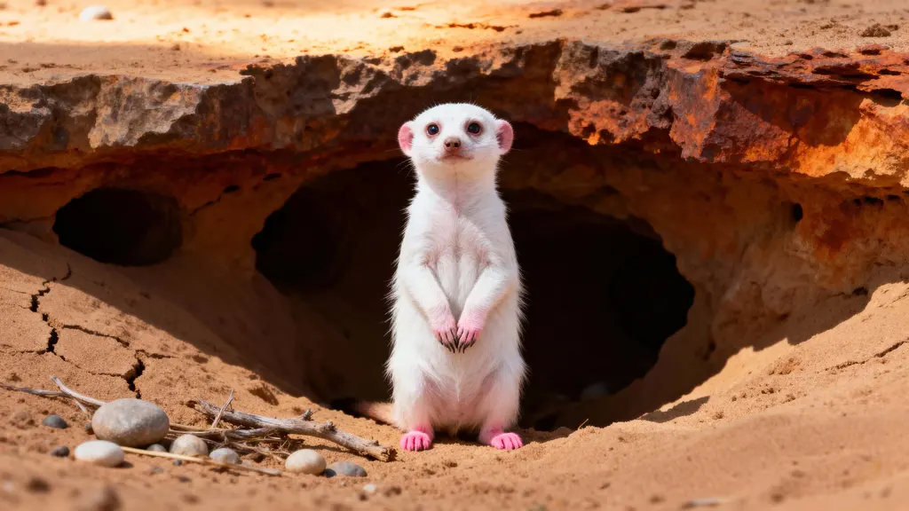 Albino Meerkat at Desert Burrow Rim
