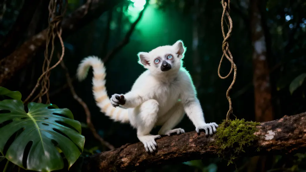 Albino Ring-tailed Lemur Wildlife Portrait