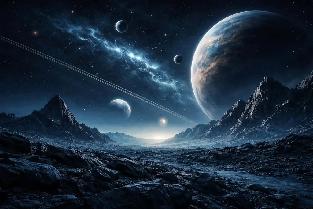 Alien Landscape with Moons and Nebula Vistas