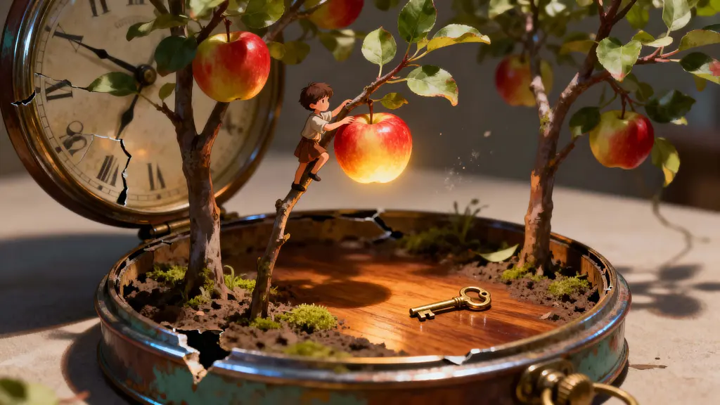 Antique clock orchard with child