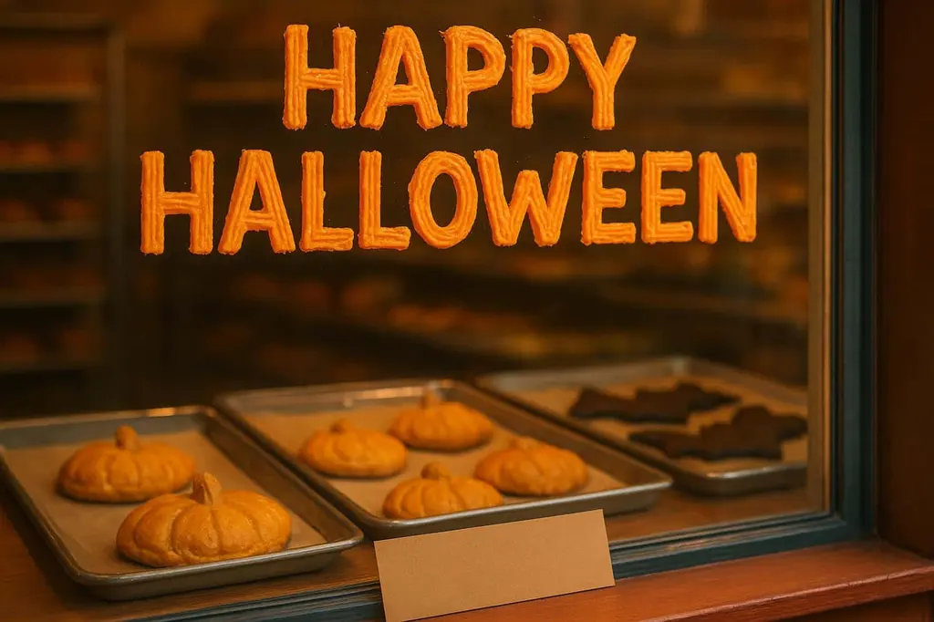 Bakery window with Halloween frosting