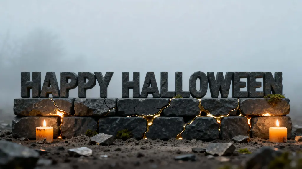 Basalt "HAPPY HALLOWEEN" chiseled sculpture