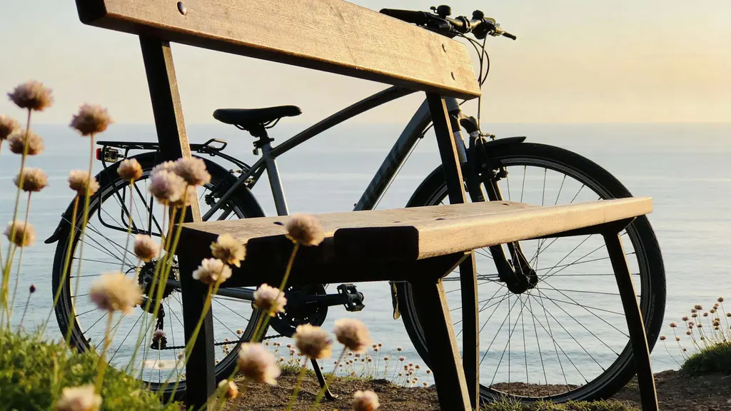 Bench and Bicycle on Coastal Promenade