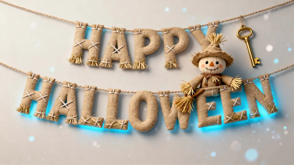 Burlap Halloween banner and scarecrow