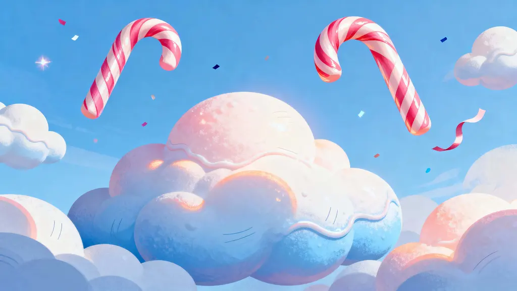Candy-cane cloud shapes floating