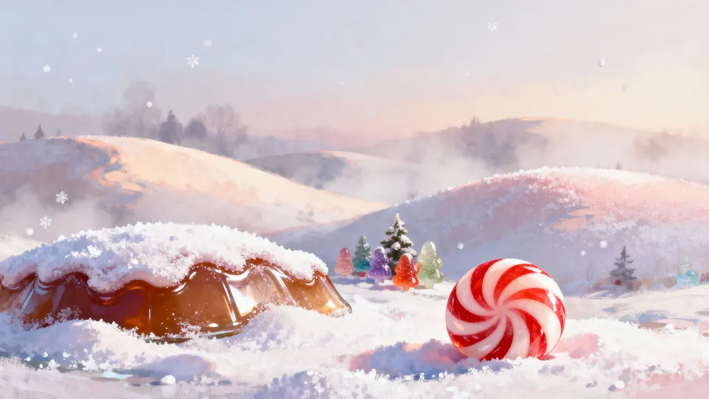 Candy landscape pastel Christmas hills tableau