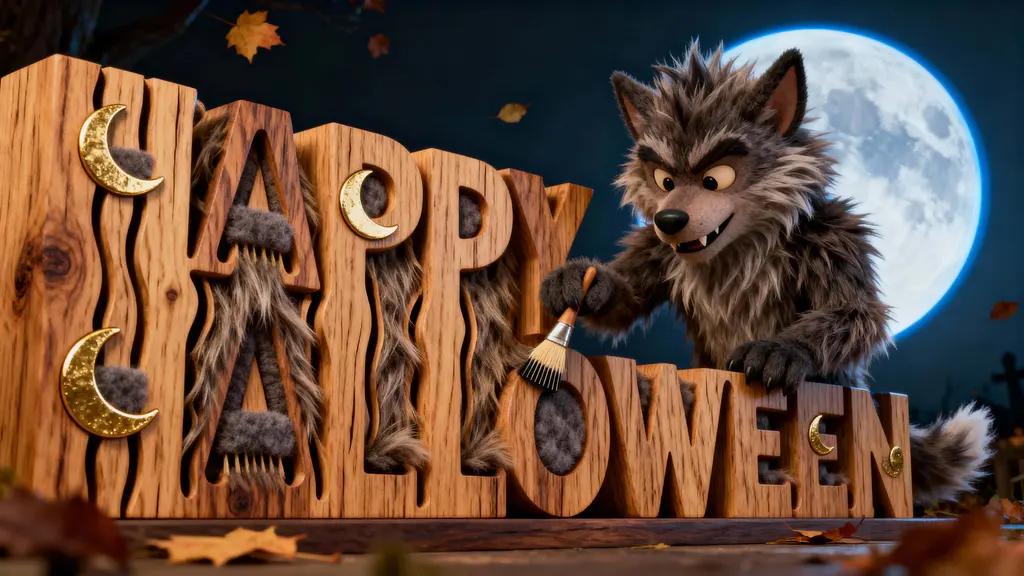 Cedar Halloween Sign with Werewolf