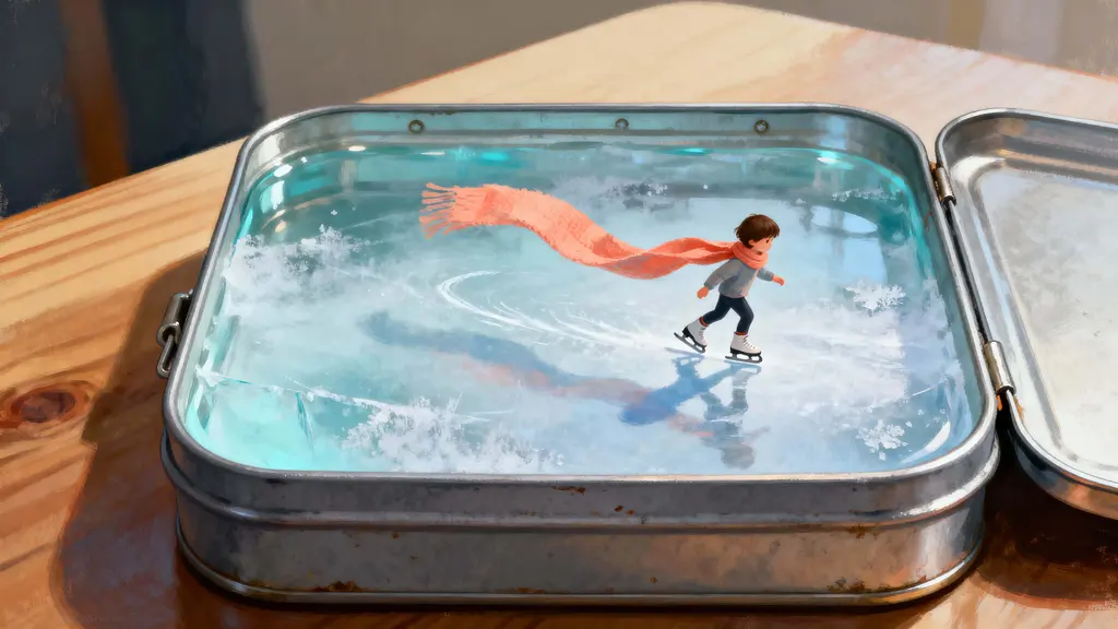 Child skating on lunchbox pond