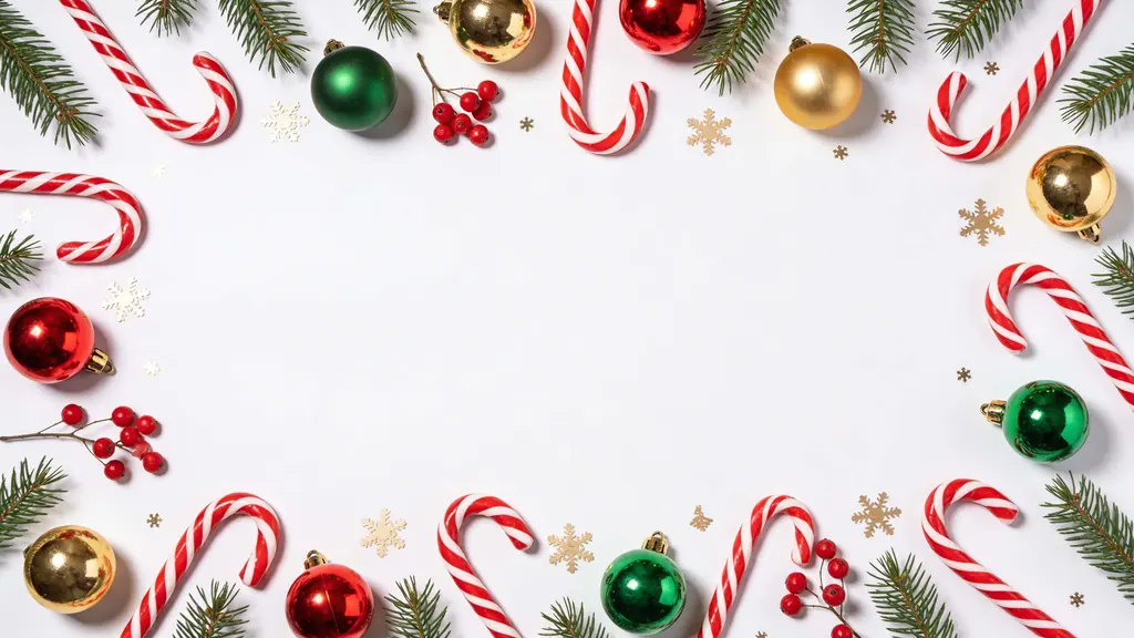 Christmas flat-lay border with baubles