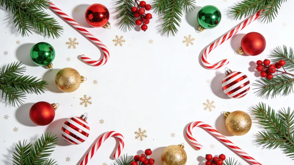 Christmas flat lay border with decorations