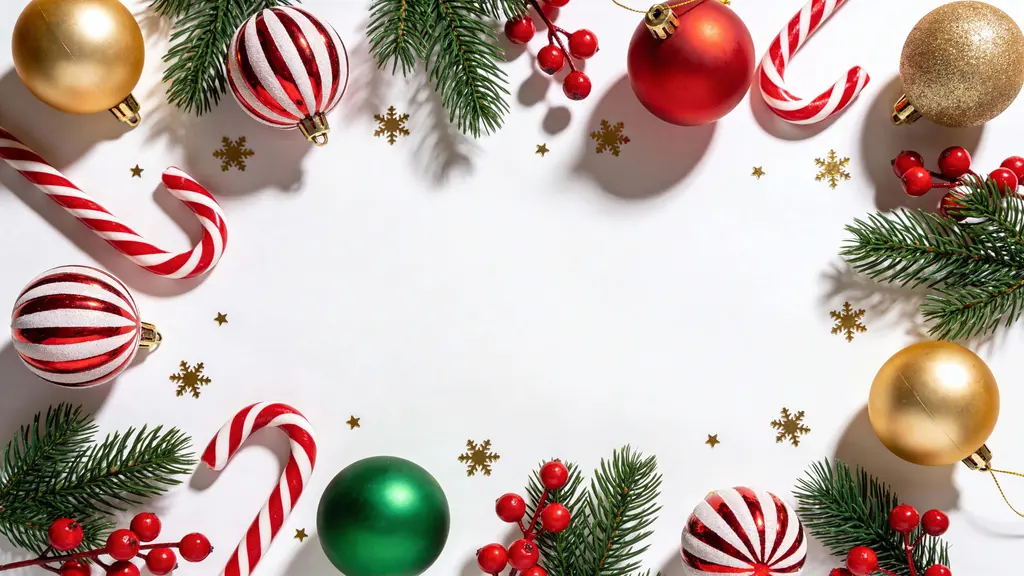 Christmas flat lay border with decorations