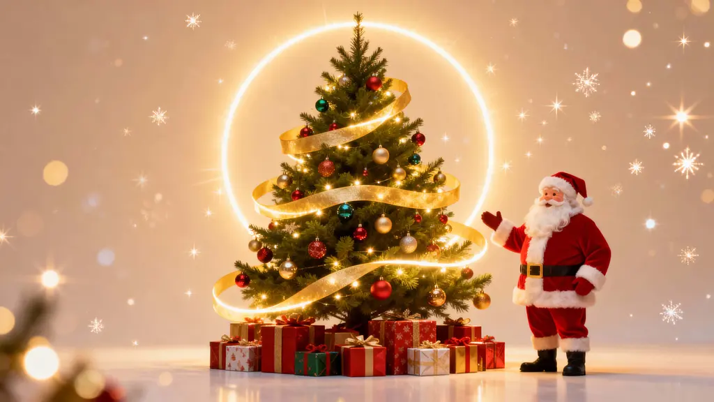 Christmas tree with Santa and gifts