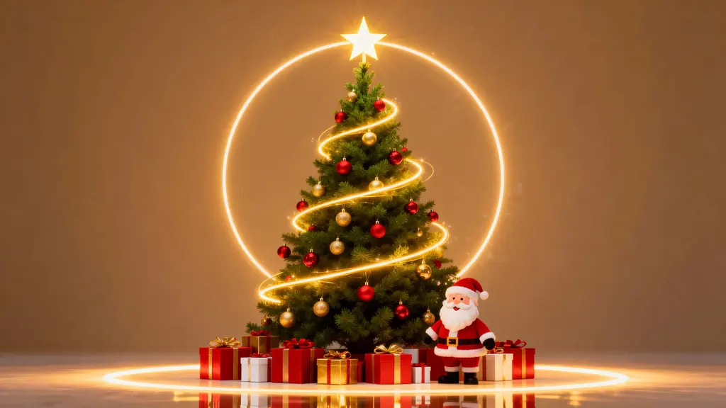 Christmas tree with Santa and gifts