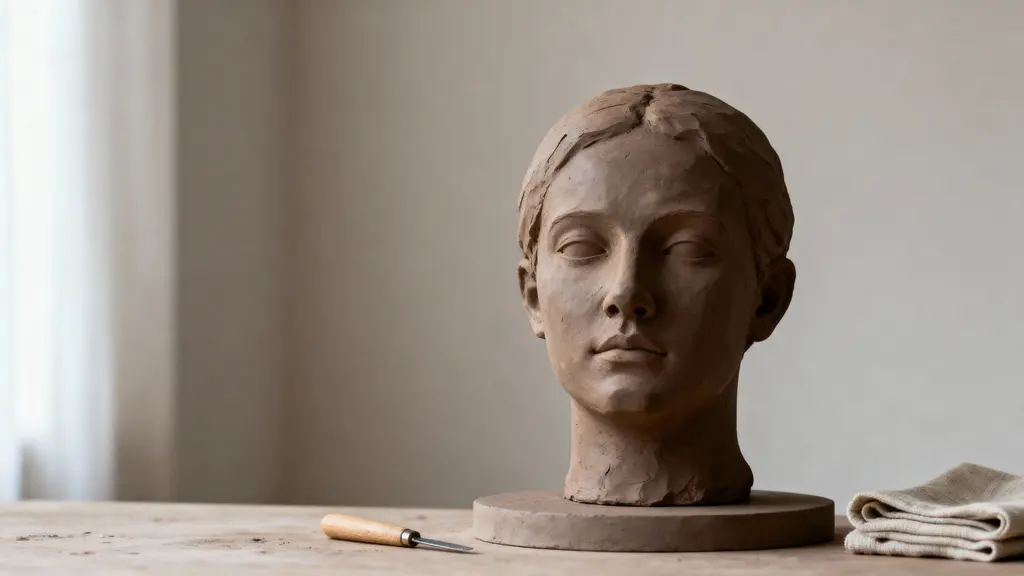 Clay sculpture matte studio scene