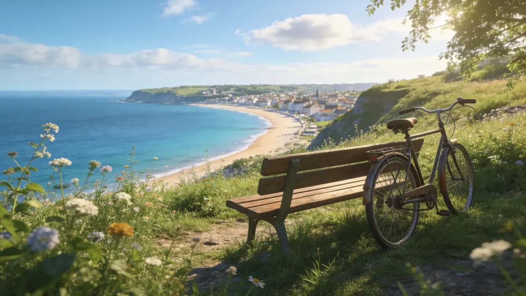 Coastal bench with vintage bicycle