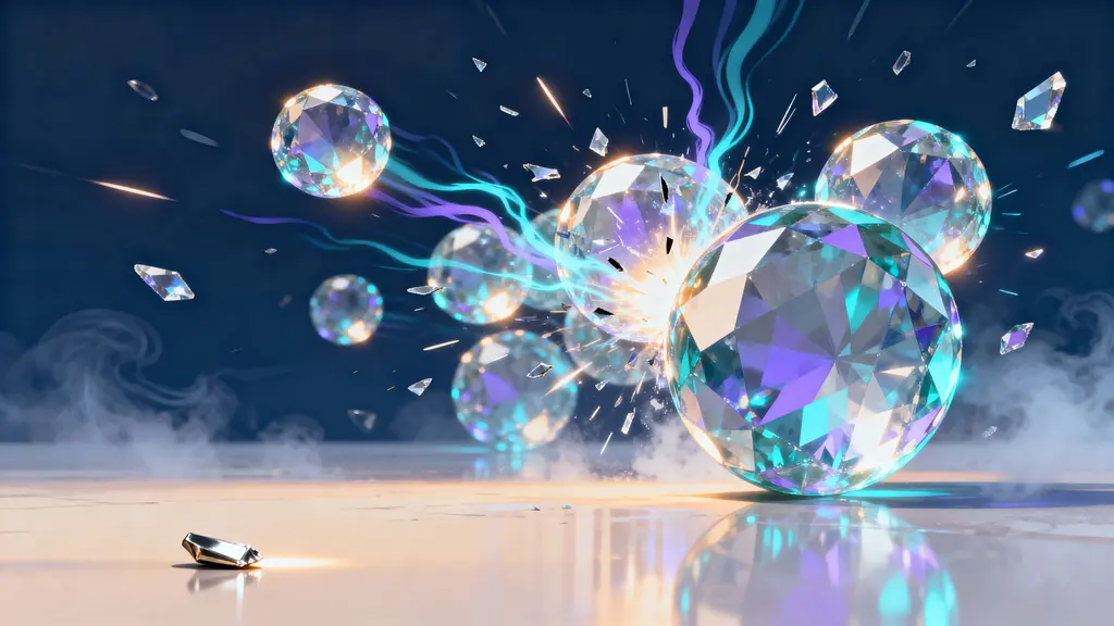 Crystal spheres colliding in midair