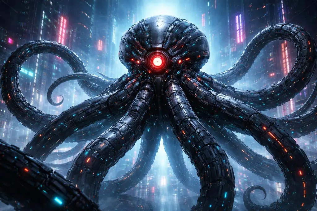 Cybernetic octopus 3D-render wallpaper