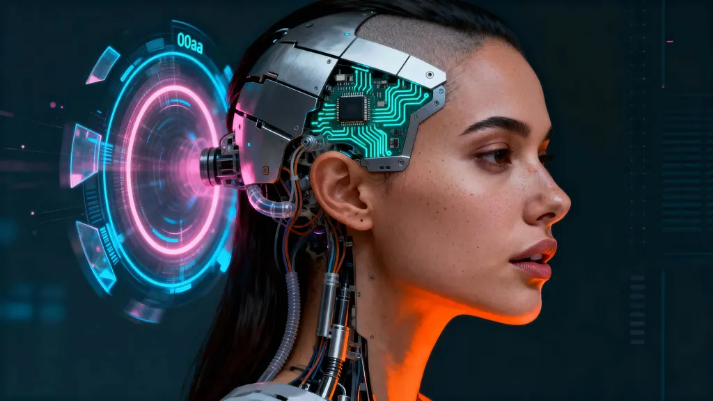 Cybernetic side-profile portrait, cinematic