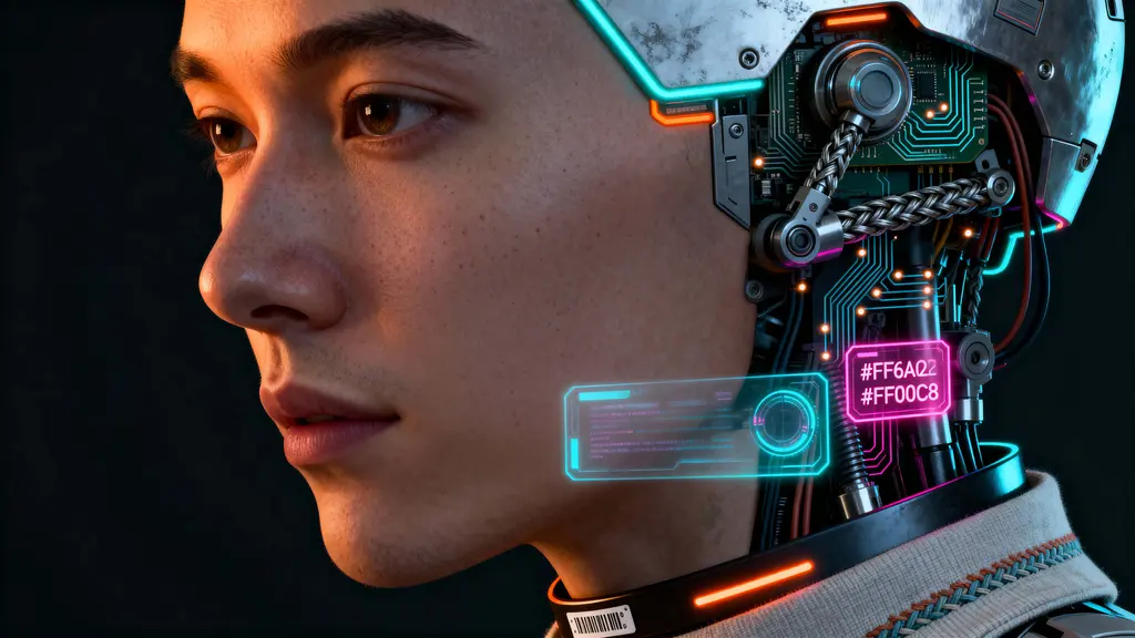 Cyborg Woman Futuristic Profile Neon-Tech Portrait