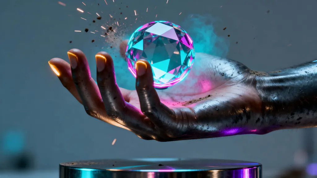 Dark Metallic Hand Holding Neon Sphere
