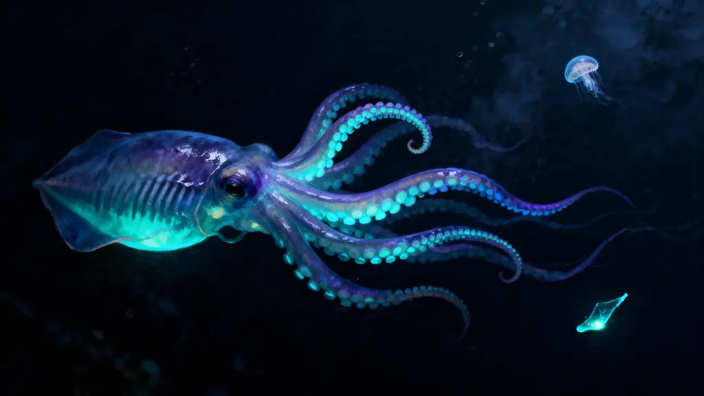 Deep-sea glowing creature with tentacles