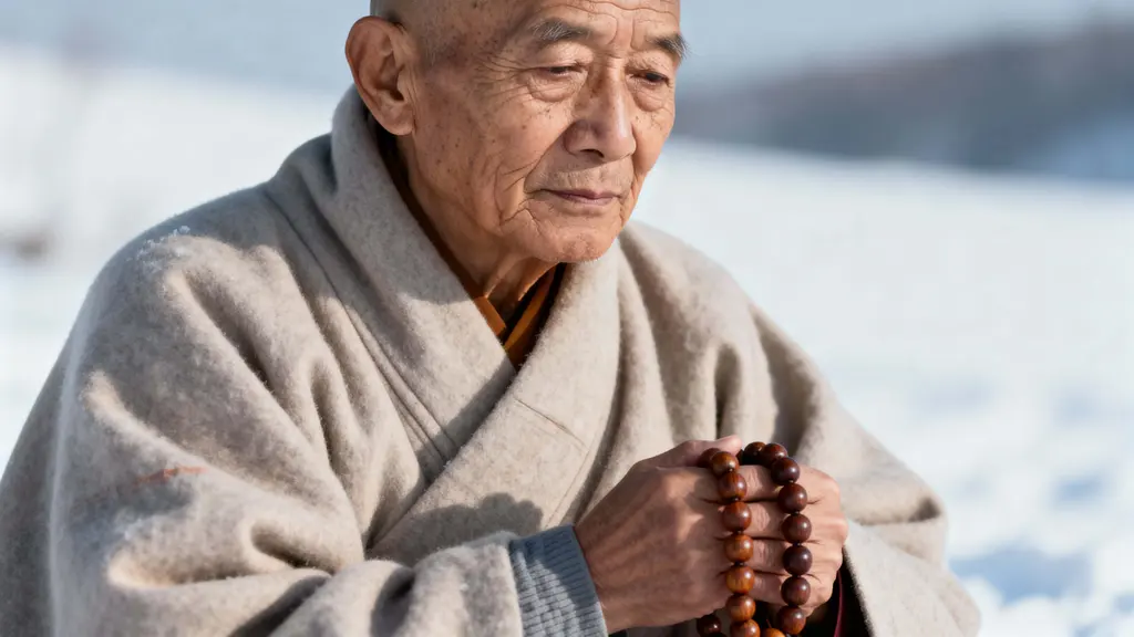 Elderly monk gentle storytelling portrait
