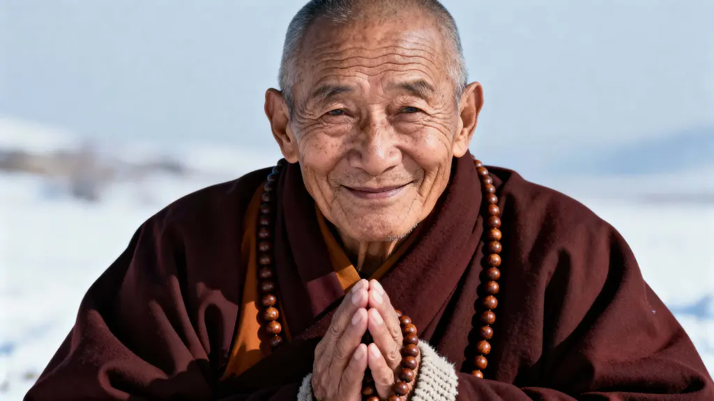 Elderly monk gentle storytelling portrait