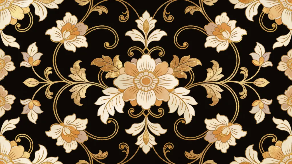 Floral seamless decorative pattern on black