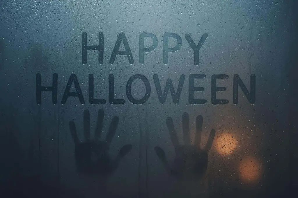 Fogged Windowpane with Halloween Text