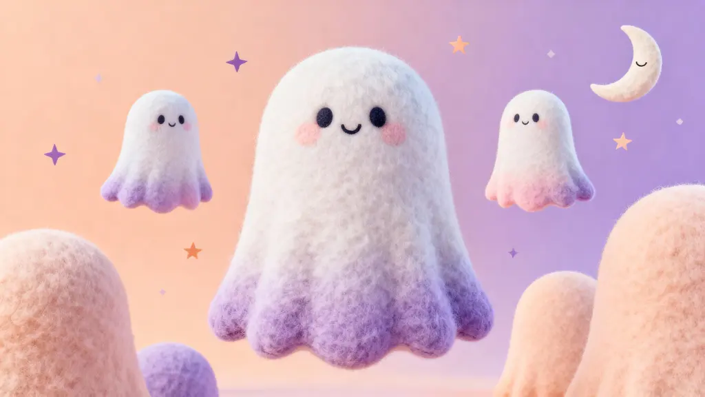 Friendly ghosts in pastel seasonal scene