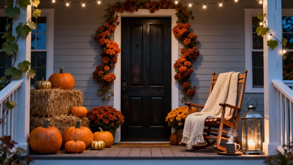 Front-porch autumn doorway seasonal display