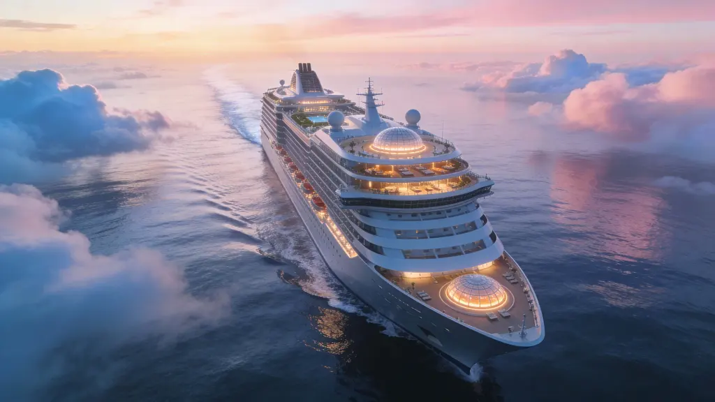 Futuristic cruise vessel at dawn