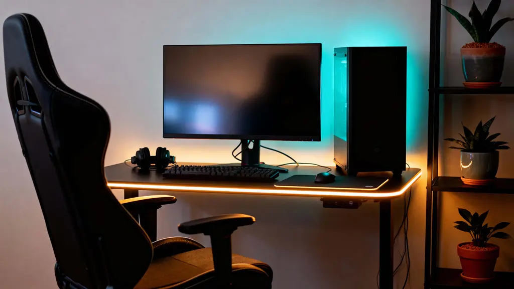 Gaming setup with warm glow