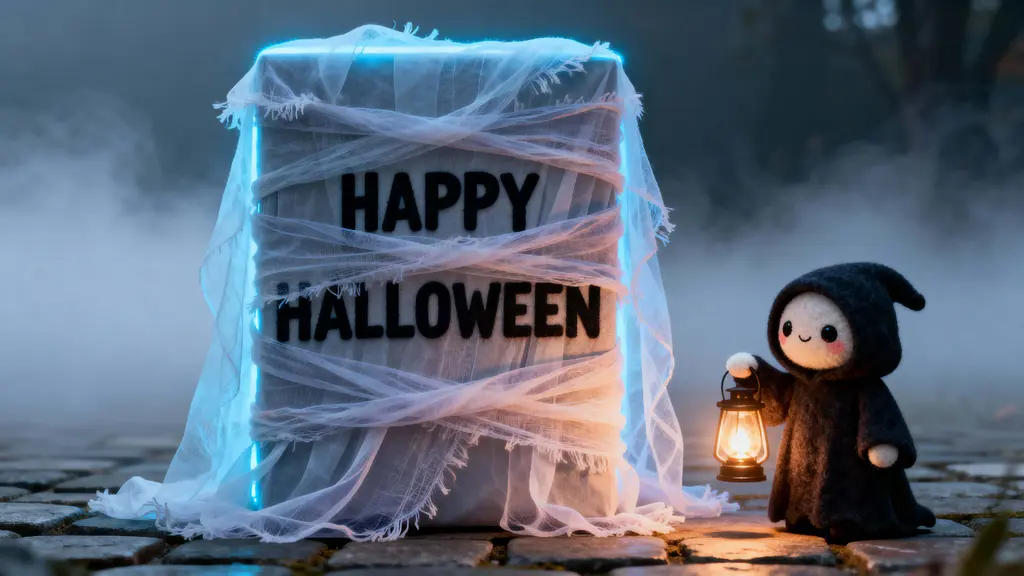 Gauze-wrapped Halloween lettering with reaper
