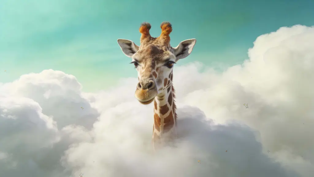 Giraffe Head Above Fluffy Clouds