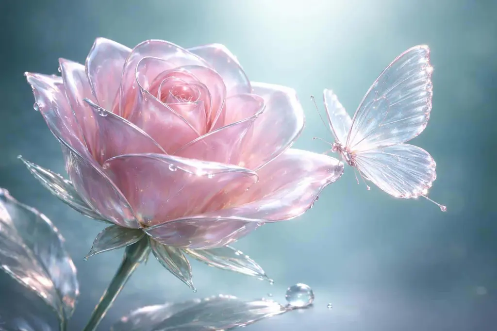 Glass Rose and Butterfly 3D Render