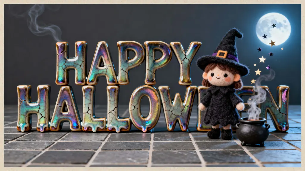 Glazed HAPPY HALLOWEEN ceramic letter scene