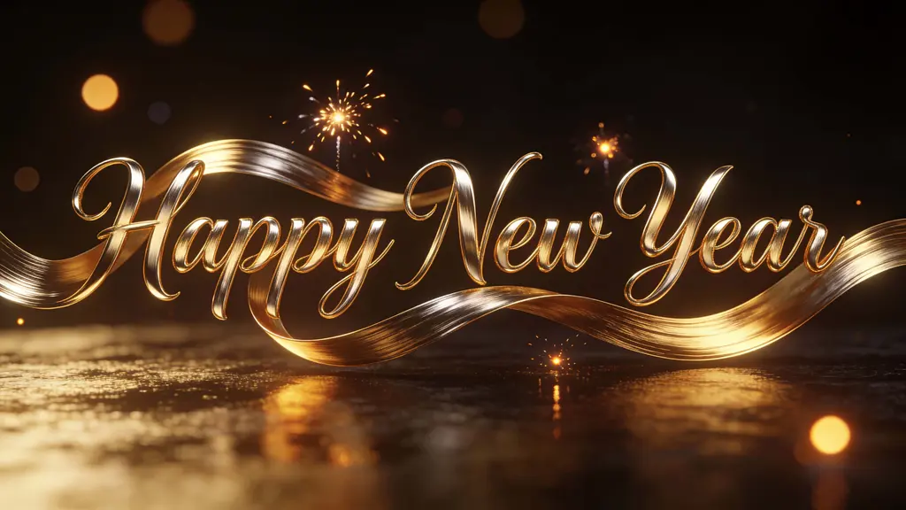 Gold Ribbon Happy New Year Greeting Design