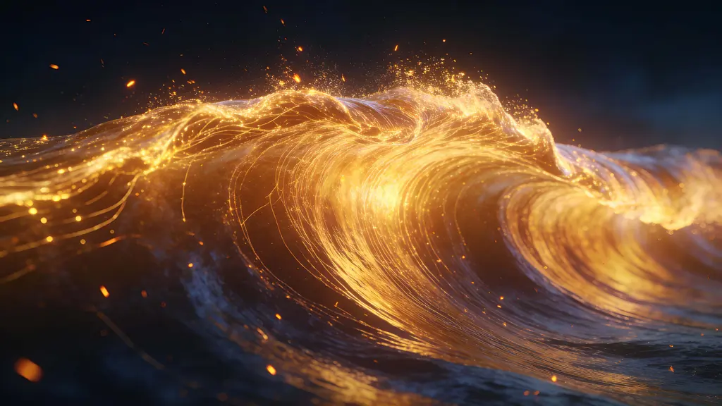 Golden energy wave across lower frame