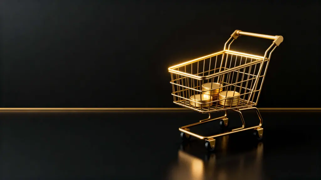 golden shopping cart on matte black