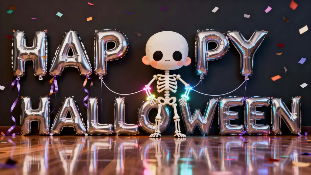 Halloween balloon greeting with skeleton