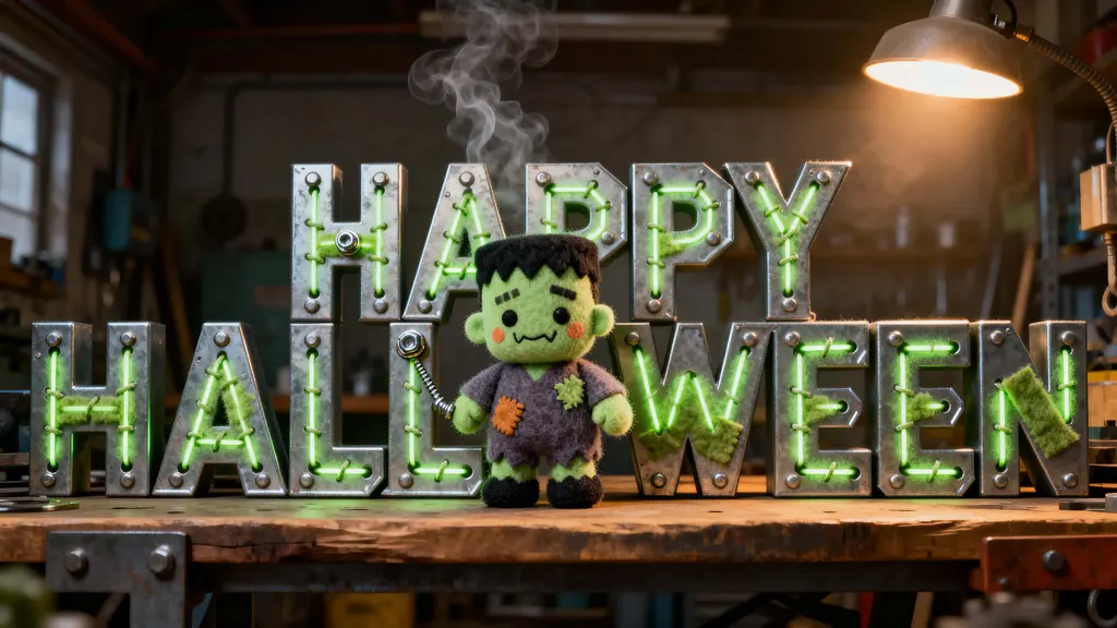 Halloween sign with felt Frankenstein