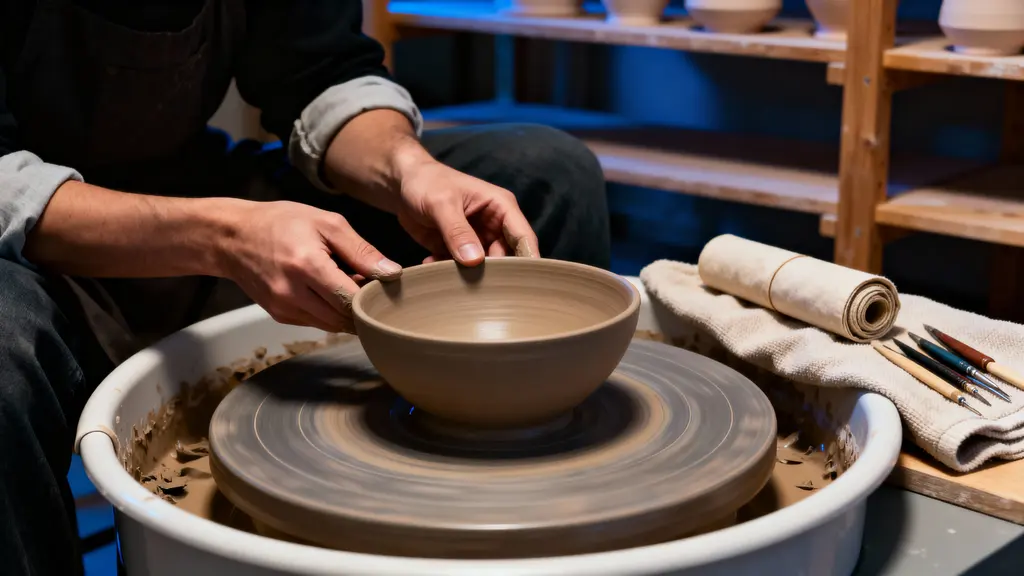 Hands Shaping Clay Bowl in Studio