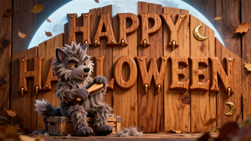 Happy Halloween cedar sign with werewolf