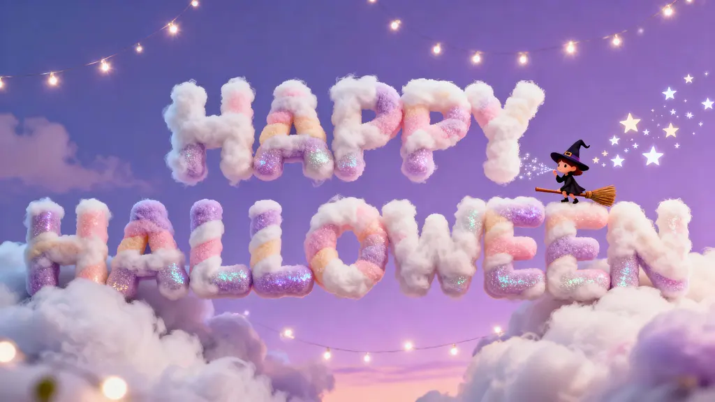 Happy Halloween Cotton-Candy Cloud Lettering Scene
