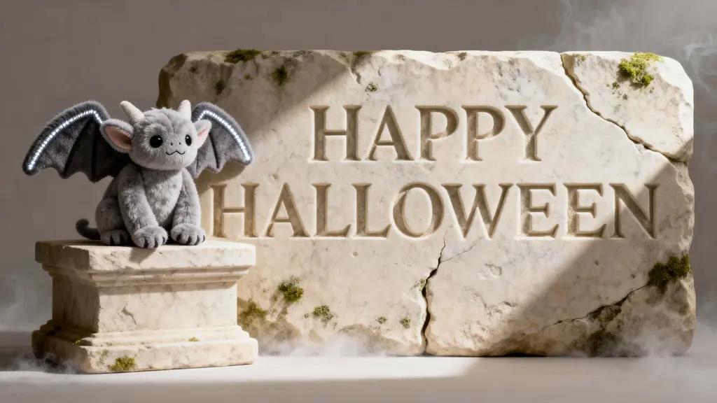 HAPPY HALLOWEEN limestone carving scene