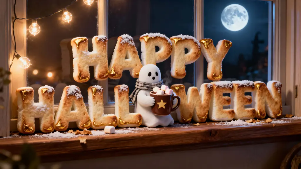 HAPPY HALLOWEEN Marshmallow Lettering Window Scene